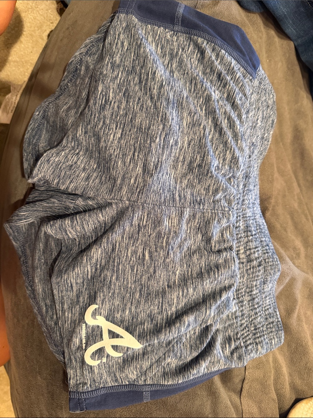 Fanatics Women's short-Heather Navy Athletic Shorts- Atlanta Braves logo.
